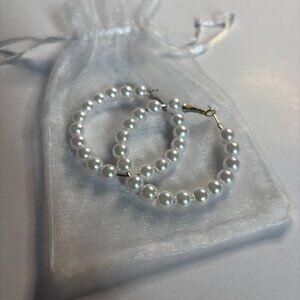 Pearl Silver Hoop Earrings • Elegant & Timeless